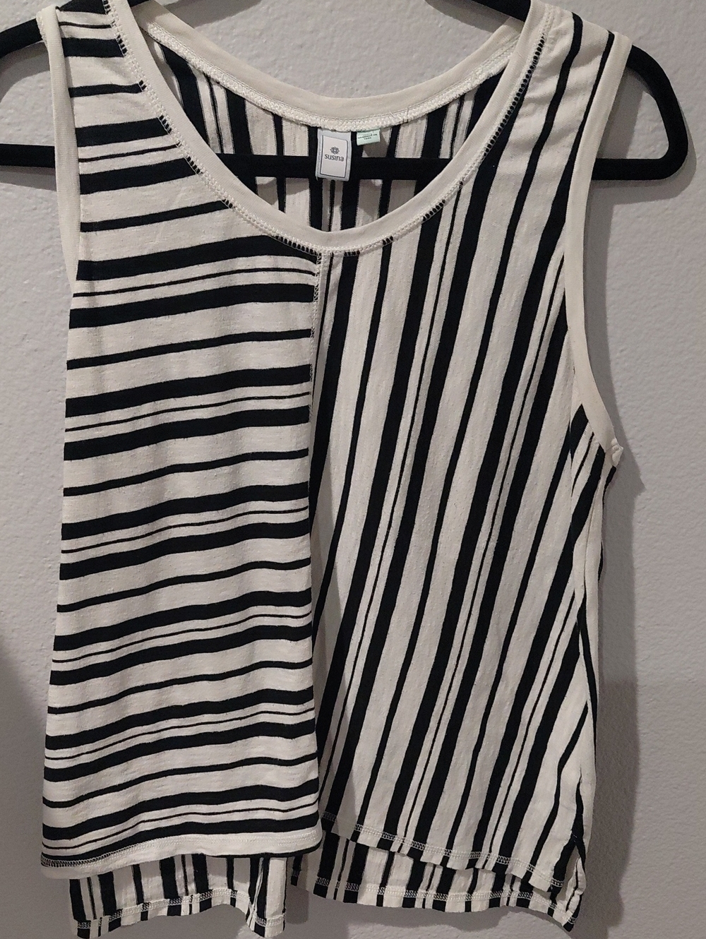 Susina Black & White Mixed Stripe Tank Top